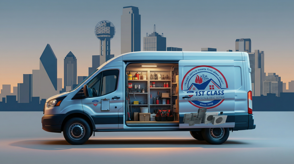 1st class heat and air service van dallas tx background