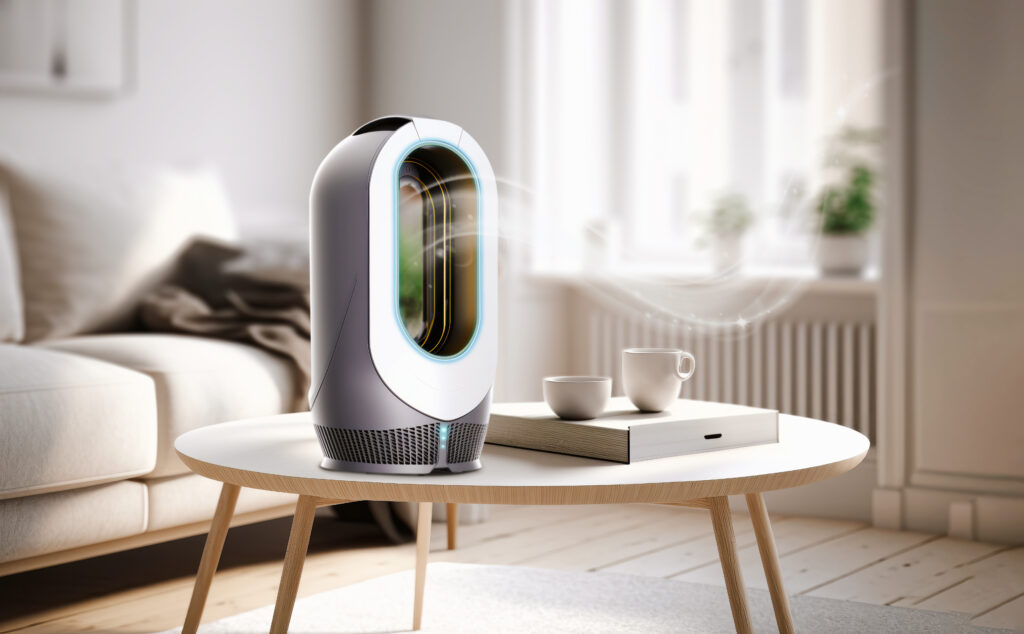 luxury futuristic air purifier living room air cleaner removing fine dust house protect pm 25 dust air pollution concept