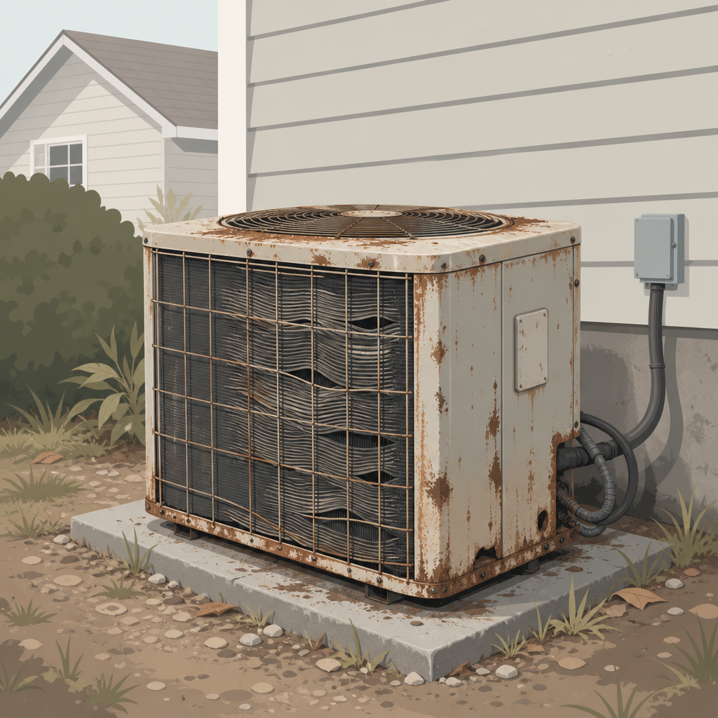 Old worn-out AC condenser, 15 plus years